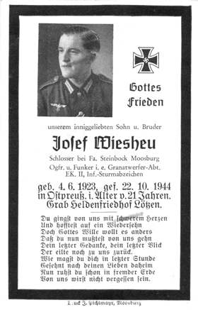 Moosburg Sterbebildchen Josef Wieheu, 1944