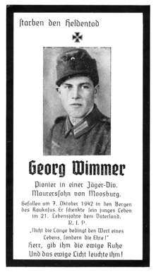 Moosburg Sterbebildchen Georg Wimmer, 1942