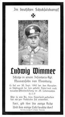Moosburg Sterbebildchen Ludwig Wimmer, 1942
