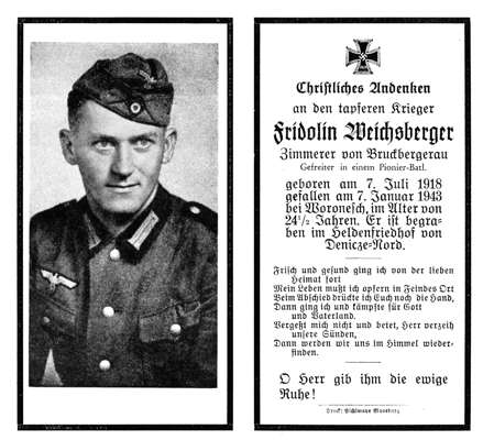 Sterbebildchen Fridolin Weichsberger *07.07.1918 †07.01.1943