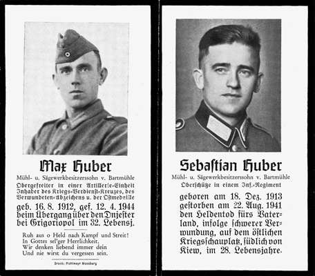 Sterbebildchen Max & Sebastian Huber *1912 †1944 & *1913 †1941
