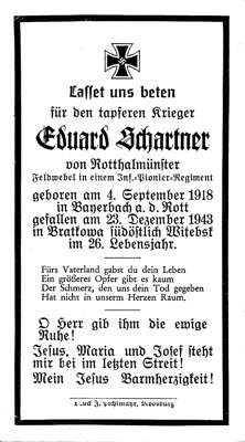 Sterbebildchen Eduard Schartner *04.09.1918 †23.12.1943
