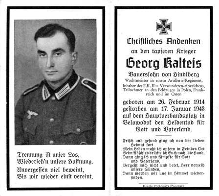 Sterbebildchen Georg Kalteis *26.02.1914 †17.01.1943