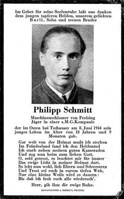 Sterbebildchen Philipp Schmitt *1925 †08.06.1944