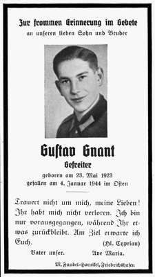 Sterbebildchen Gustav Gnant *23.05.1923 †04.01.1944