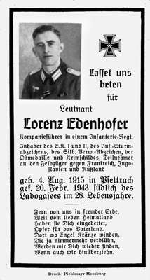 Sterbebildchen Lorenz Edenhofer *04.08.1915 †20.02.1943