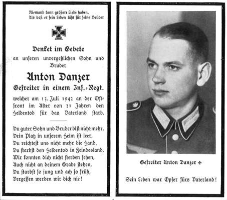 Sterbebildchen Anton Danzer *1921 †13.07.1942