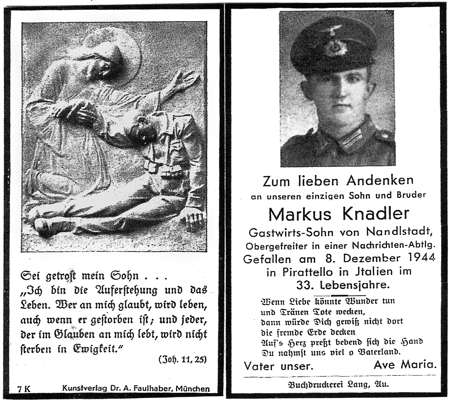 Sterbebildchen Markus Knadler *1911 †08.12.1944