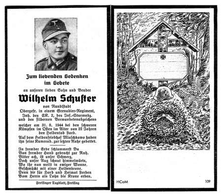 Sterbebildchen Wilhelm Schuster *1922 †31.08.1944