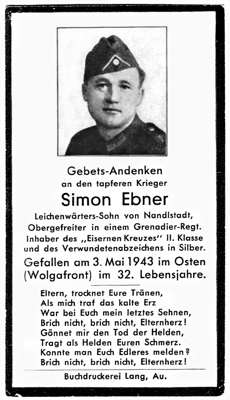 Sterbebildchen Simon Ebner *1909 †03.05.1943