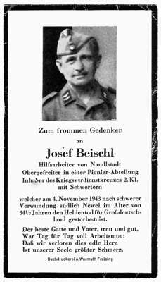 Sterbebildchen Josef Beischl *1909 †04.11.1943