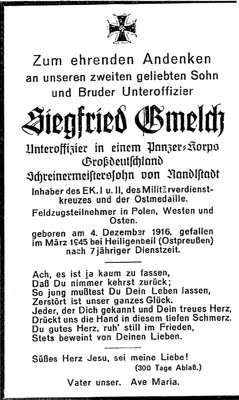 Sterbebildchen Siegfried Gmelch *04.12.1916 †03.1945