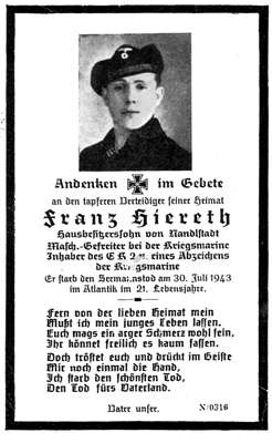 Sterbebildchen Franz Hiereth *1922 †30.07.1943
