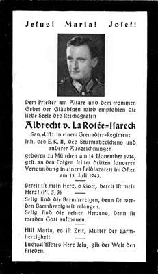 Sterbebildchen Reichsgraf Albrecht von La Ros�e *14.11.1914 †13.07.1943