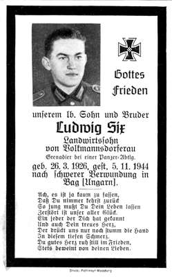 Sterbebildchen Ludwig Six *26.03.1926 †05.11.1944