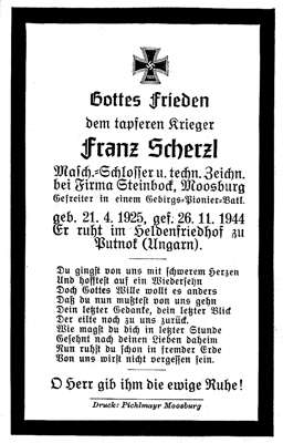 Sterbebildchen Franz Scherzl *21.04.1925 †26.11.1944