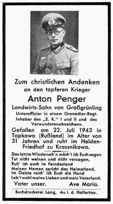 Sterbebildchen Anton Penger *1912 †22.07.1943