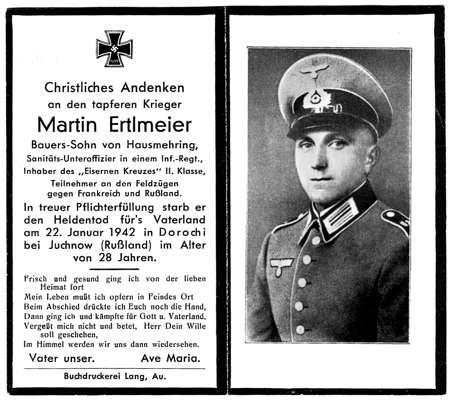 Sterbebildchen Martin Ertlmeier *1914 †22.01.1942
