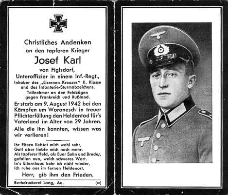 Sterbebildchen Josef Karl *1913 †09.08.1942