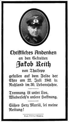 Sterbebildchen Jakob Reith *1911 †22.07.1941