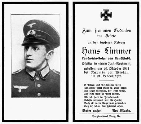 Sterbebildchen Hans Limmer *1920 †26.10.1941