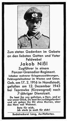 Sterbebildchen Jakob Ni�l *17.02.1916 †12.12.1943