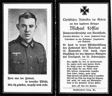 Sterbebildchen Michael L�ffler *1920 †26.09.1942