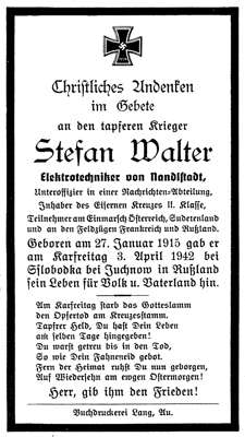 Sterbebildchen Stefan Walter *27.01.1915 †03.04.1942