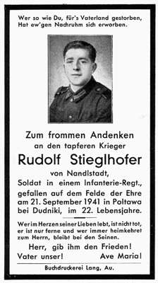 Sterbebildchen Rudolf Stieglhofer *1919 †21.09.1941