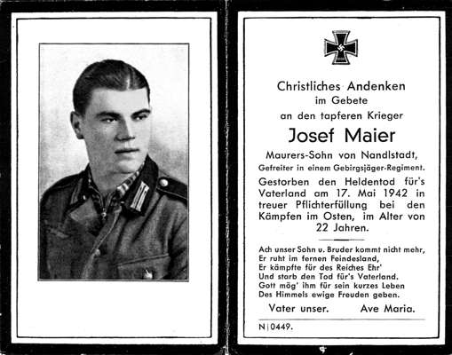 Sterbebildchen Josef Maier *1920 †17.05.1942