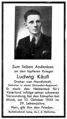 Sterbebildchen Ludwig K�ufl *1914 †10.10.1943