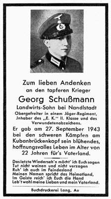 Sterbebildchen Georg Schu�mann *1921 †27.09.1943