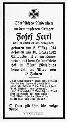 Sterbebildchen Josef Fertl *02.03.1914 †10.03.1942