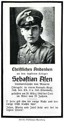 Sterbebildchen Sebastian Asen *Mauern †26.03.1943