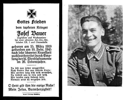 Sterbebildchen Josef Bauer *15.03.1919 †10.02.1945