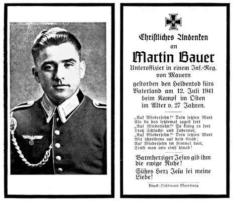 Sterbebildchen Martin Bauer *1914 †12.07.1941