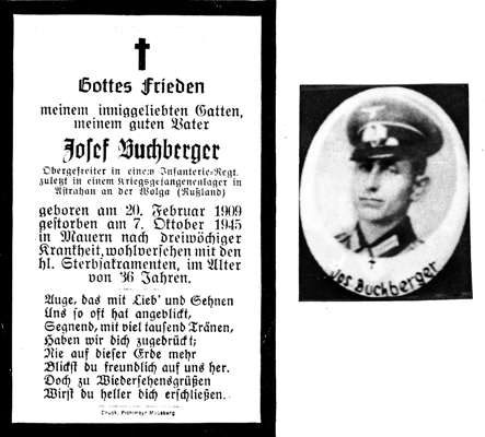 Sterbebildchen Josef Buchberger *20.02.1909 †07.10.1945