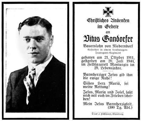 Sterbebildchen Vitus Gandorfer *21.10.1911 †20.07.1940