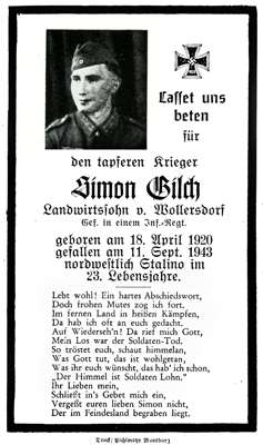 Sterbebildchen Simon Gilch *18.04.1920 †11.09.1943