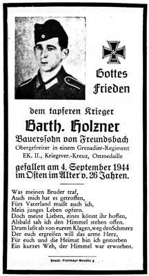 Sterbebildchen Bartholom�us Holzner *1918 †04.09.1944