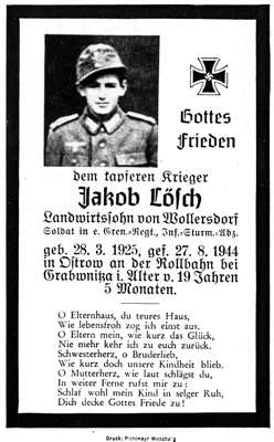 Sterbebildchen Jakob L�sch *28.03.1925 †27.08.1944