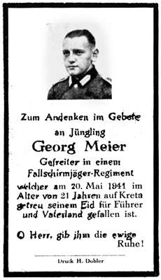 Sterbebildchen Georg Meier *1920 †20.05.1941