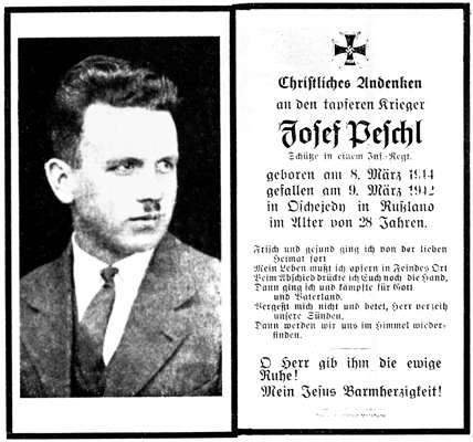 Sterbebildchen Josef Peschl *08.03.1914 †09.03.1942