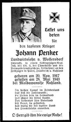 Sterbebildchen Johann Penker *20.11.1917 †28.05.1943