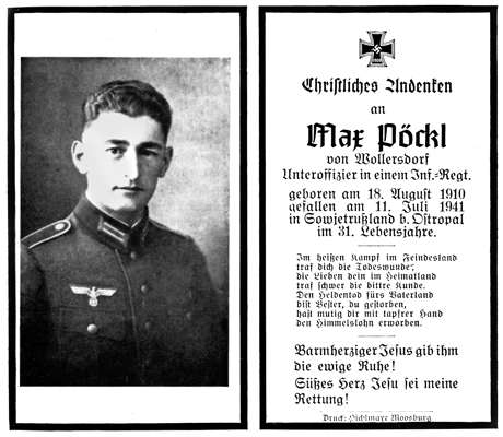 Sterbebildchen Max P�ckl *18.08.1910 †11.07.1941