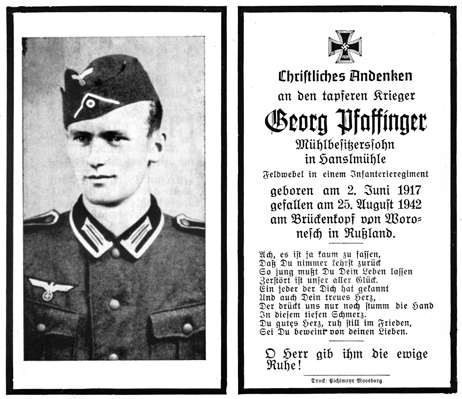 Sterbebildchen Georg Pfaffinger *02.06.1917 †25.08.1942