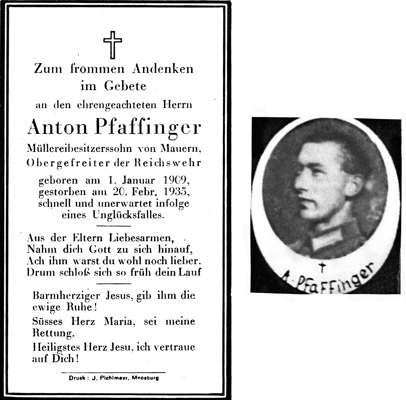 Sterbebildchen Anton Pfaffinger *01.01.1909 †20.02.1935