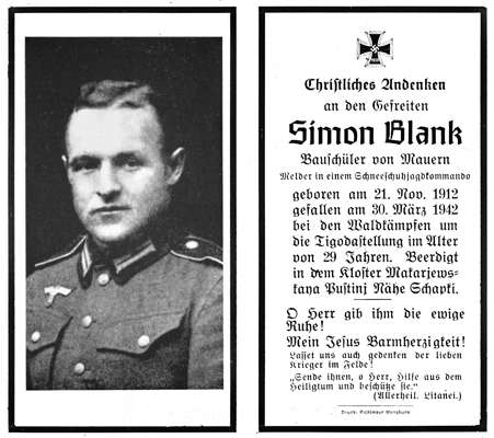 Sterbebildchen Simon Plank *21.11.1912 †30.03.1942