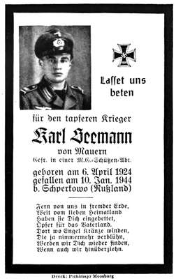 Sterbebildchen Karl Seemann *06.04.1924 †10.01.1944