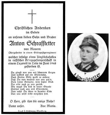 Sterbebildchen Anton Schrafstetter *Mauern †Juni 1948